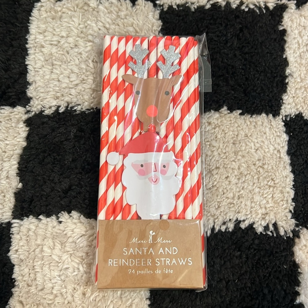 Meri Meri Red and White Santa and Reindeer Straws (24)